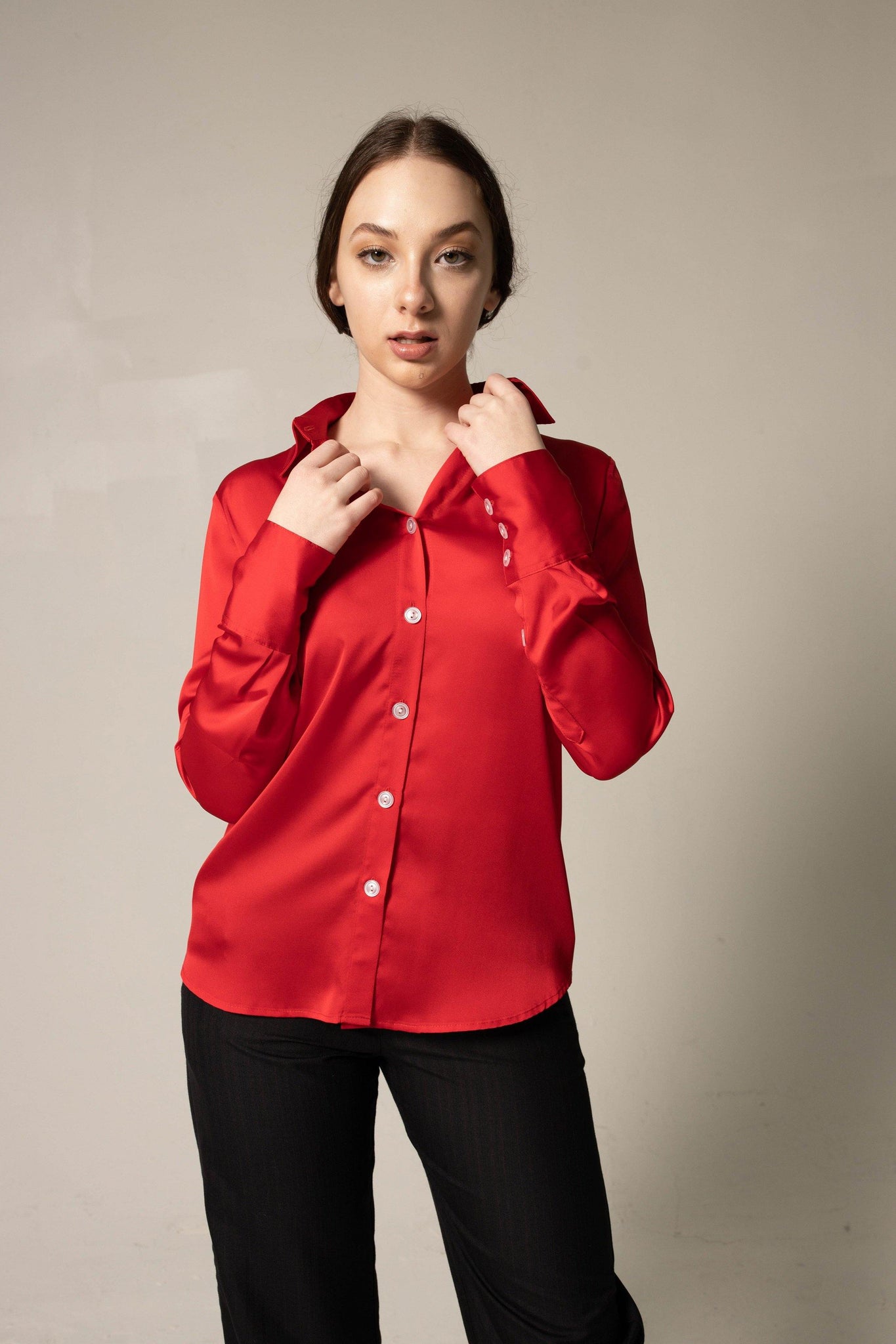 Luxe Silk Blouse in Red